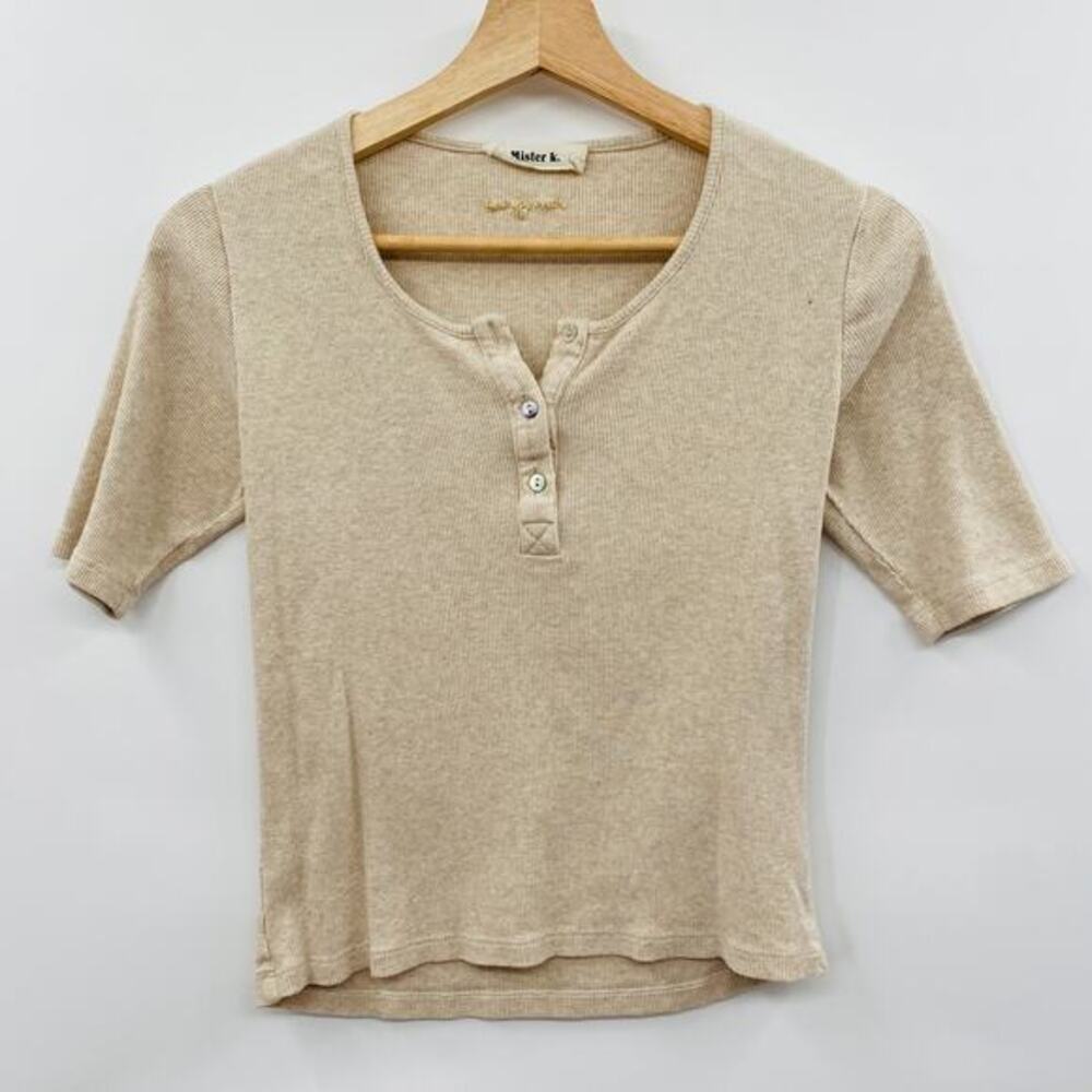 Mister K‎ tan ribbed short sleeve henley